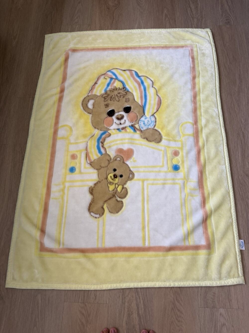 VTG Teddy Beddy Bear Sleepy Plush Blanket Throw Yellow Super Baby “Riegel Bear”